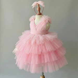 Robe de princesse élégante pour filles, jupe en tulle superposée, épaules fleuries, robe de demoiselle d'honneur pour fête d'anniversaire, vente en gros, 1 à 12 ans - Product Image 2