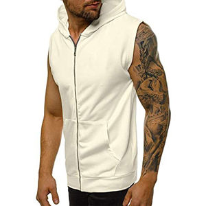 Sudadera con capucha sin mangas con cremallera de calidad a precio de fábrica, sudadera con capucha multicolor personalizada con cremallera, sudaderas y sudaderas con capucha básicas de algodón para hombre - Product Image 6