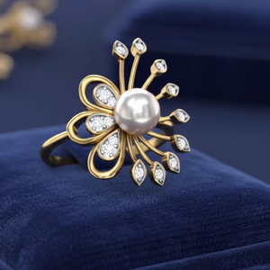 Anillo de Oro con Perlas y Flores Estilo Vintage, Joyería de Diseño, Regalo para Mujer, Ideal para Fiestas - Product Image 4