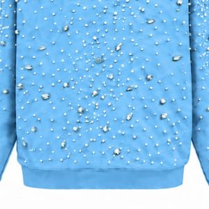 Sweat-shirt à capuche personnalisé bleu ciel avec fermeture éclair, décoré de perles, veste streetwear à manches longues avec poches avant - Product Image 6