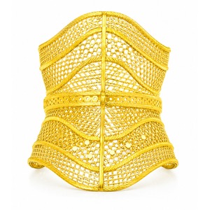 Wholesale 14K 18K 24K Gold Plated Wide Kada Intricate Floral Openwork Forming Kada Bracelets Turkish Style Arabic <b>Bridal</b> Jewelry - Product Image 1