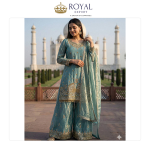 Colección de Diseñador de Ropa India de Alta Calidad, Traje Sharara de Seda Pura Fendy con Bordado de Lentejuelas - Product Image 5