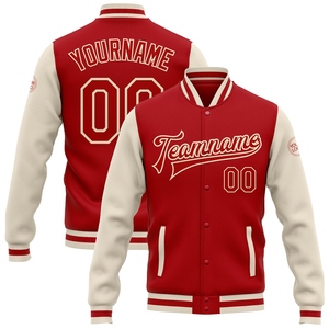 Wholesale Custom <b>Red</b> <b>Red</b>-Bomber Full-Snap Varsity Letterman Two <b>Tone</b> Jacket - Product Image 1