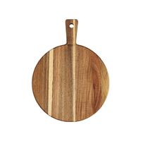 Talenan Kayu Bulat Dengan Gagang, Blok Pemotong Kayu Akasia Untuk Dapur, Menyajikan Pizza, Keju, Buah, Sayuran