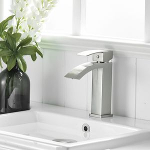 Rubinetto Moderno Monocomando Monoforo per Lavabo Bagno, Finitura Nichel Spazzolato, Rubinetto Monocomando per Lavabo Vanity - Product Image 3