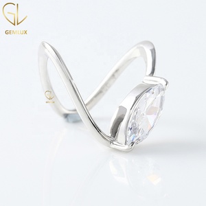 10K White Gold 1.60 Ct Marquise Cut Moissanite Diamond Curved <b>Solitaire</b> Engagement <b>Ring</b> for Women, Chevron Wedding Band - Product Image 4