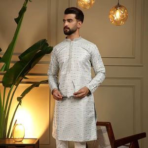 Ensemble Kurta Pyjama pour Homme en Tissu Jacquard Lourd Semi-Coton Chudidar, Tenue Traditionnelle Indienne Ethnique pour Fêtes et Mariages, Design Vantara - Product Image 1