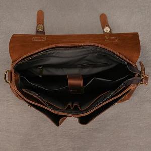 Bolso de Mano de Gran Capacidad Estilo Vintage para Uso Diario y Viajes, Maletín de Cuero Genuino para Portátil de 14 Pulgadas para Hombres - Product Image 3