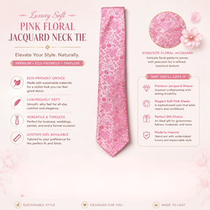 Corbata de Jacquard Floral Rosa Suave de Lujo para Hombre |   Accesorio de Corbata Ecológico Premium, Personalizado, para Bodas, Fiestas y Eventos Formales - Product Image 6