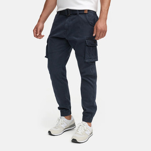 Men's Dark Blue Cargo Pants Straight Fit Multiple Pockets Canvas Material Casual Breathable Elastic Waist Midweight Cotton - Product Image 3