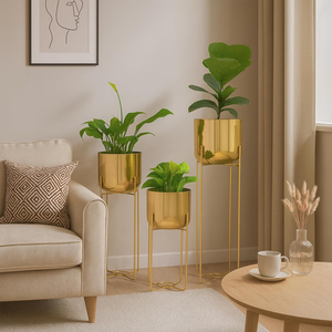 Jardinière et support en fer durable pour intérieur et extérieur – Ensemble de 3 pièces en métal et fer pour la décoration de la maison, du bureau, du balcon et du jardin - Product Image 3