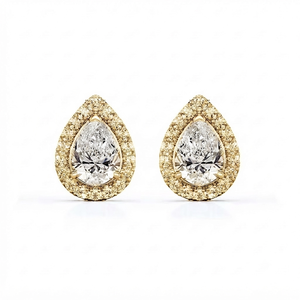 Luxury Unisex 10K Solid <b>Gold</b> Pear Cut Solitaire Bezel Set Rhodium Plated Moissanite Diamond Stud <b>Earrings</b> Engagement Party - Product Image 1