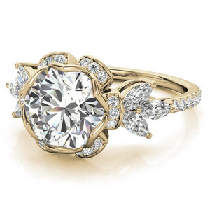 Anillo de lujo de oro macizo de 10k, 14k, 18k con diamante de color D, anillo de compromiso floral redondo de 6 puntas con diamante cultivado en laboratorio H&A para mujer - Product Image 4