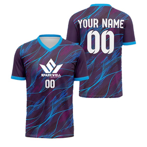 เสื้อฟุตบอลชายแบบสั่งทำพิเศษ พิมพ์ลายแบบ Sublimation คอกลม แขนสั้น ผ้าโพลีเอสเตอร์ซับเหงื่อ ชุดทีมฟุตบอลสำหรับผู้ใหญ่ ชุดกีฬา - Product Image 4