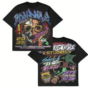 เสื้อยืดลายกราฟฟิตีหัวกะโหลกสไตล์วินเทจ Y2K แบบยูนิเซ็กซ์ พิมพ์สองด้าน สตรีทแวร์ คอกลม แขนสั้น ผ้าฝ้าย สไตล์ไฮสตรีท - Product Image 1