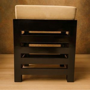 Wooden Ottoman Stool with Cushioned Seat | Modern Square <b>Footrest</b> Pouffe for Living Room Bedroom | Solid Wood Accent Stool - Product Image 2