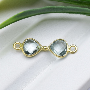 Aquamarine Heart Bow Connector 6mm Brass And <b>Silver</b> Bezel Heart <b>Charm</b> Blue Crystal Jewelry Making Connector for Healing And Calm - Product Image 5