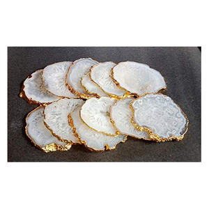 High End Natural Agate Stone Reusable Coasters <b>Set</b> with Gold Electroplated Border Decorative Crystal Drink Tray - Product Image 4