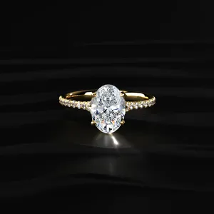 Classic Diamond Design Oval Cut <b>Split</b> Shank Single Engagement <b>Ring</b> Yellow Gold Labgrown Diamond <b>Ring</b> Luxury Diamond <b>Ring</b> VVS-VS - Product Image 1