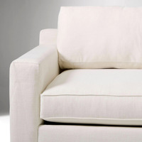 Canapé convertible gonflable 3 places en lin blanc bio moderne, design minimaliste, coussin de banquette individuelle, chêne naturel, profil bas