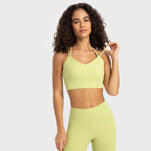 Soutien-gorge de sport personnalisé OEM pour femmes, extensible, respirant, à large bordure, col rond, couleur unie, séchage rapide, en nylon et élasthanne - Product Image 5