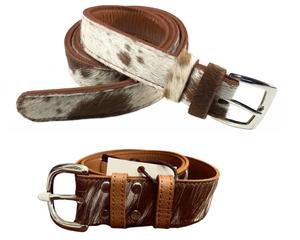 Cinturón de Cuero Vacuno Personalizable de Nuevo Diseño para Hombre y Mujer, Estilo Occidental con Pelo de Vaca - Product Image 1