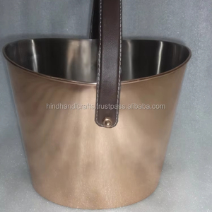 Seau à glace en cuivre antique couvercle en bois refroidisseur en métal à double niveau fête du vin mariage capacité 12L imprimé Logo fabriqué en Inde - Product Image 2