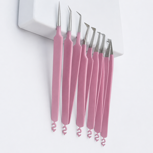 Ensemble de pinces à cils en acier inoxydable personnalisées de qualité supérieure, pointe inclinée rose, applicateur de cils, outils professionnels durables - Product Image 1