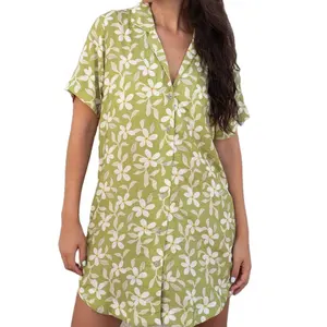 Vestido de camisa floral tropical para férias, vestido 100% rayon feminino estilo havaiano, novidade de 2024, estampado personalizado, ideal para praia, novidade de 2024