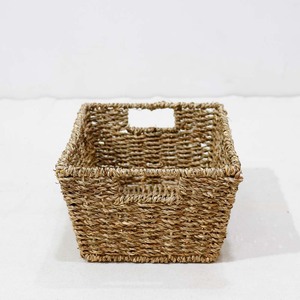 Modern Natural Seagrass Handwoven <b>Rectangular</b> <b>Storage</b> <b>Basket</b> with Handles Eco-Friendly for Home Laundry Organization - Product Image 5