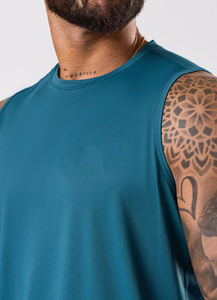 Camiseta sin mangas de color liso para hombre, cuello redondo, de secado rápido, tejida, deportiva, para entrenamiento, azul verdoso, al por mayor, sin mangas, 100% algodón - Product Image 5