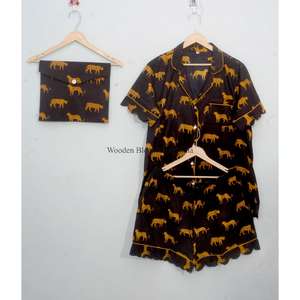 Ensemble de pyjama élégant pour femmes, col en V, coton, motif floral, vêtements de nuit, short décontracté printemps, sexy, demoiselle d'honneur, doux - Product Image 6