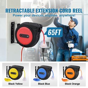 Avvolgicavo retrattile da 65 piedi per impieghi gravosi, cavo di alimentazione 12AWG/3C SJTOW, presa tripla illuminata in ABS, 15 Amp, terminale CEE maschio - Product Image 2
