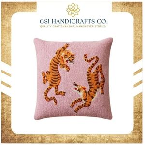 Housse de coussin carrée brodée motif tigre, style vintage, décoration d'intérieur, taie d'oreiller en mélange laine acrylique, vente chaude - Product Image 2