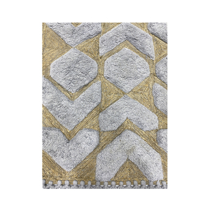 Tapis de prière moderne géométrique gris moutarde tufté - Janamaz bohème en laine avec franges en macramé - Product Image 1