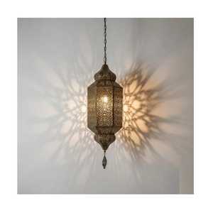 Hexagonal ornate metal lantern domed <b>top</b> intricate cutout floral geometric panels rustic farmhouse indoor outdoor - Product Image 6