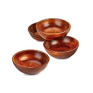 Handmade Wooden Bowls Wabi Sabi Design For Food Serving Uncoated Wood Handicraft Set Of Four Dining <b>Table</b> Salad Fruit Bowl - Product Image 1
