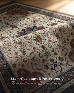 Tapis moderne à motif floral en polyester à poils ras, facile à nettoyer, antidérapant, lavable en machine, pour salon et chambre à coucher - Product Image 5