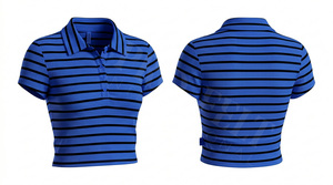 Camiseta Polo Corta a Rayas de Diseño Único y Estilo Personalizado, Corte Ajustado Informal, Manga Corta, Material de Algodón y Poliéster - Product Image 3