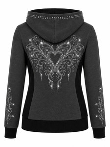 Sudadera con Capucha para Mujer con Diseño Gráfico de Pedrería, Suave y Cálida, Informal, con Capucha Ajustable con Cordón, Sudadera con Capucha de Pedrería - Product Image 6
