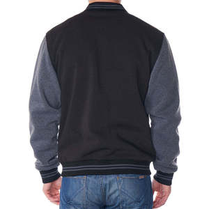 Veste universitaire noire pour homme avec manches grises, boutonnée sur le devant, vêtement d'extérieur décontracté, coupe classique, col rabattu, mélange de polyester et de coton - Product Image 2