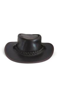 Chapeau de cowboy en cuir véritable marron foncé de qualité supérieure pour hommes, style vintage western, à large bord avec bande tressée, MOQ disponible - Product Image 5