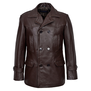 Custom 100% <b>Mens</b> Genuine Cowhide Leather Pea <b>Coat</b> <b>Double</b> <b>Breasted</b> <b>Coat</b> Classic Lapel Collar Thick Leather Dr-Who German <b>Coat</b> - Product Image 6