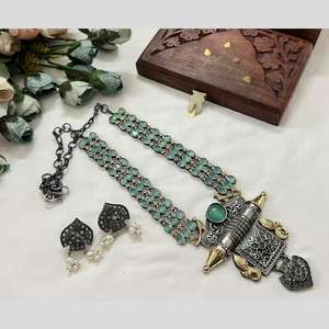 2 Tone Plated Pota Stone <b>Long</b> <b>Necklace</b> Set Fashion Jewelry Sets - Product Image 1