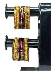 Ensemble de bracelets en verre rouge vin imitation perle plaqué or tendance pour femme, les plus vendus, pour mariage et cérémonie - Product Image 2