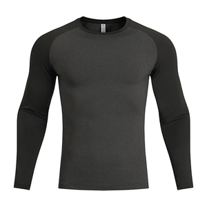 Vente en gros de rashguards à manches longues pour hommes avec logo personnalisé, compression, UPF50+, respirant, séchage rapide, fitness, gym, spandex, polyester, automne - Product Image 1