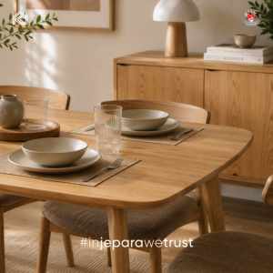 Modern Japandi Solid Teak Wood <b>Dining</b> <b>Table</b> <b>Space</b> <b>Saving</b> Home Apartment Cafe Restaurant <b>Table</b> Indonesia - Product Image 2