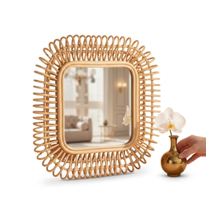 Wholesale Price 100% Natural Rattan Wall <b>Mirror</b> Square Decorative Boho <b>Hanging</b> <b>Mirrors</b> For Living Room Bedroom Hotel Home Decor - Product Image 6