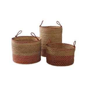 Handwoven Natural Seagrass Storage <b>Basket</b> Set with Black Trim, Decorative Round Woven Organization Bin for Home Decor <b>Basket</b> - Product Image 4