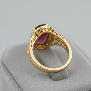 Anillo Ovalado de Granate, Talla 6 de EE. UU., Gema de Granate, Plata de Ley 925, Chapado en Oro de 18K, Anillo de Cóctel Elegante - Product Image 3